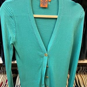 Tory Burch lightweight teal sweater